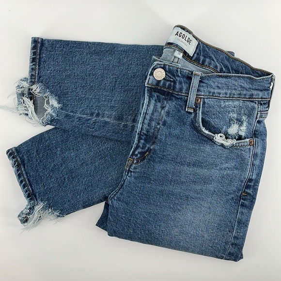 Agolde Toni Straight Ankle Jeans Organic Cotton Blend Distressed Size 26 - Picture 4 of 12